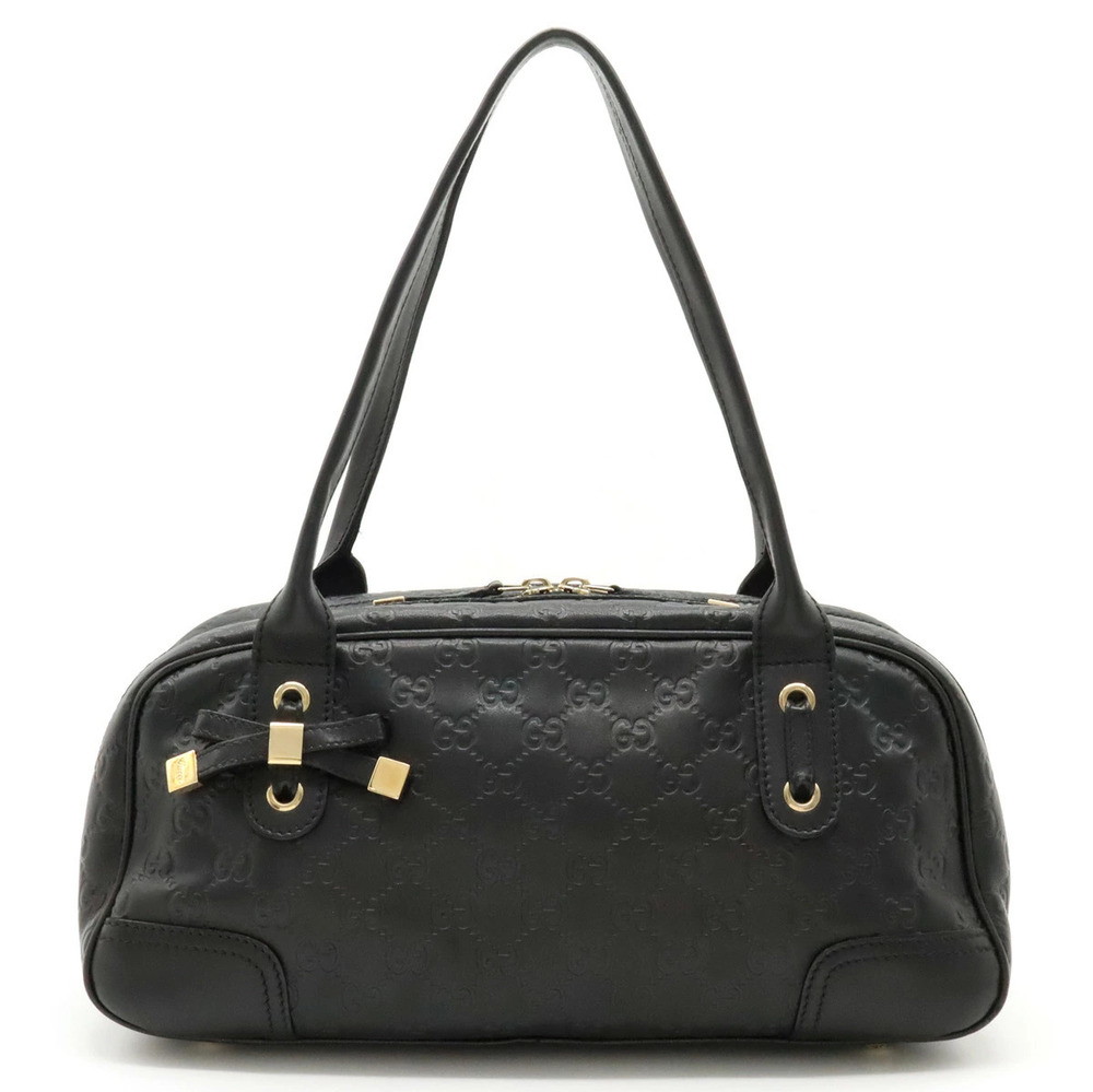 Gucci Princy Gucci Guccissima Ribbon Boston Shoulder Bag Hobo Leather Black